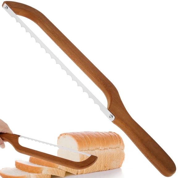 Qenwkxz Bread Knife, Bread Bow Knife, Bagel Cake Knife, Bread Knife for Homemade Bread, Wooden Serrated Bagel Knife 15.7"×2.4" Bread Slicer for Homemade Bagels Bread Baguettes