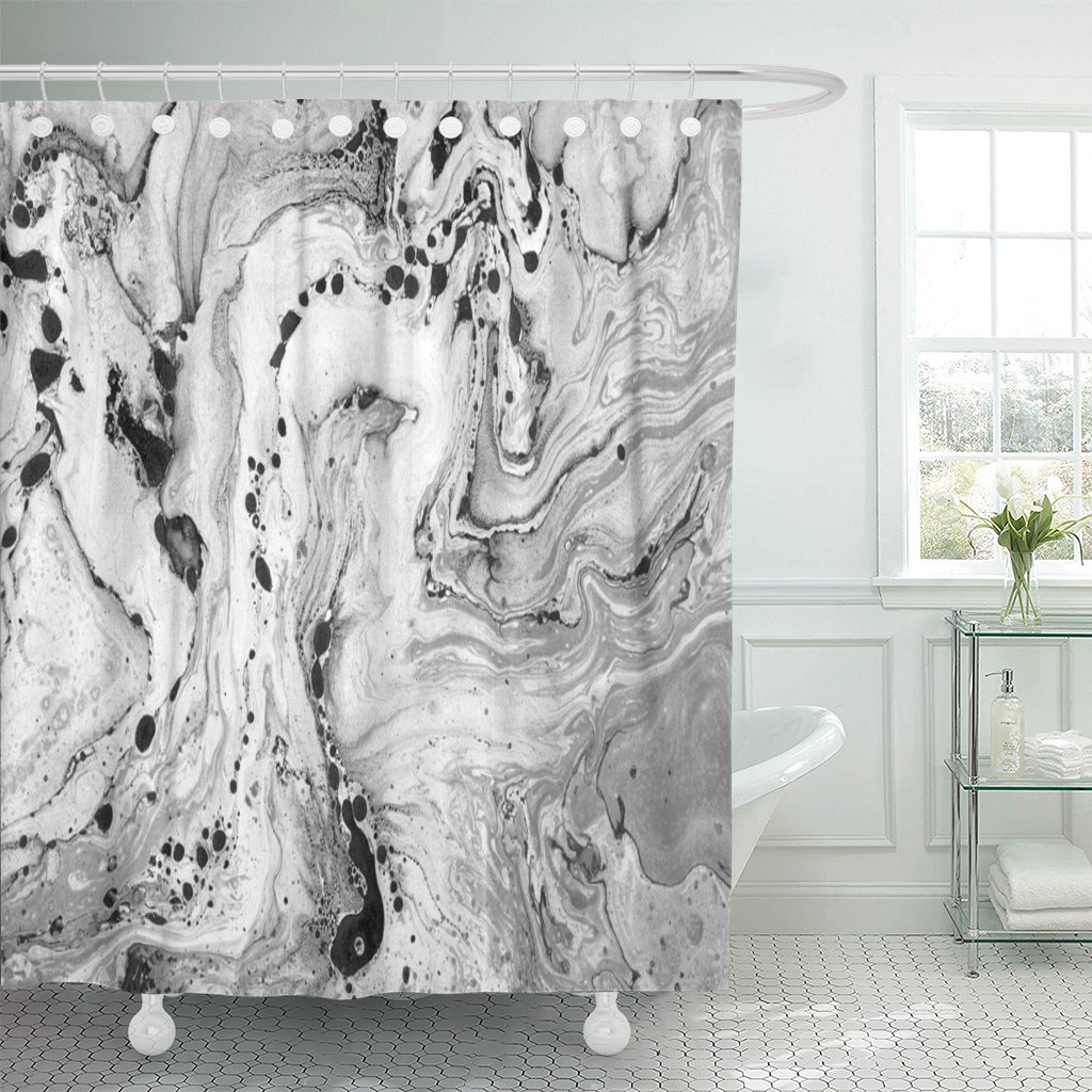 PKNMT Abstract Painting Black White and Gray Paints Marble Polyester