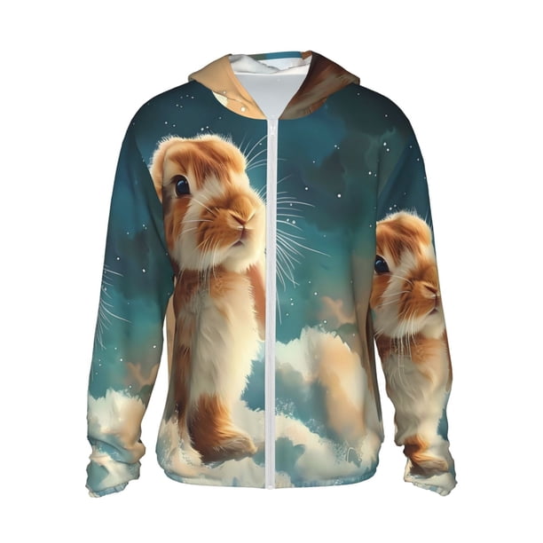 Fotbe Starry Sky Cloud Cute Rabbit Chaqueta con Protección Solar UPF 50+ para Hombre y Mujer, Camisa con Capucha y Bolsillos-Medium
