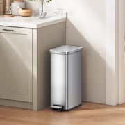 Better Homes & Gardens 7.9 Gallon Stainless Steel Slim Step Kitchen Trash Can, Soft-Close Lid, Silver
