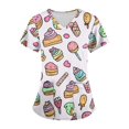 thumbnail image 2 of Minjewel Women's Plus Size Printed V-Neck Scrubs for Women Set with Pockets, Cheerful Animal & Floral Design Scrub Set for Medical Staff,Light Blue M, 2 of 5