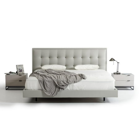 Modern Grey Leatherette Tufted Headboard King Platform Bed VIG Modrest Hera