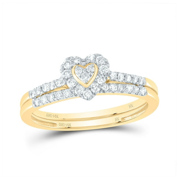 14kt Yellow Gold 1/3 Cttw Natural Diamond Heart Single Halo Wedding Engagement Anniversary Bridal Set, Women Size: 5-9
