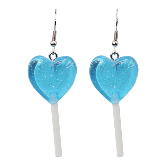 SUSHANG Love Lollipop Earrings Trendy Statement Creative Cute Heart Lollipop Earring Candy Dangle Earrings with Silver Hook