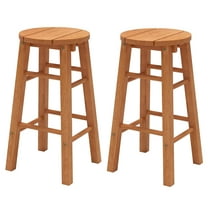 Gymax 24-Inch Outdoor Wood Bar Stools Set of 2 w/ Round Seat Footrest for Garden