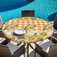 thumbnail image 6 of Sunflower Round Tablecloth, Fitted Table Cover with Elastic for 45"-54" Round Tables, Orange Buffalo Check Gnomes Bee Butterfly Table Cloth Outdoor Indoor Dinning Party Waterproof Tablecloths, 6 of 7
