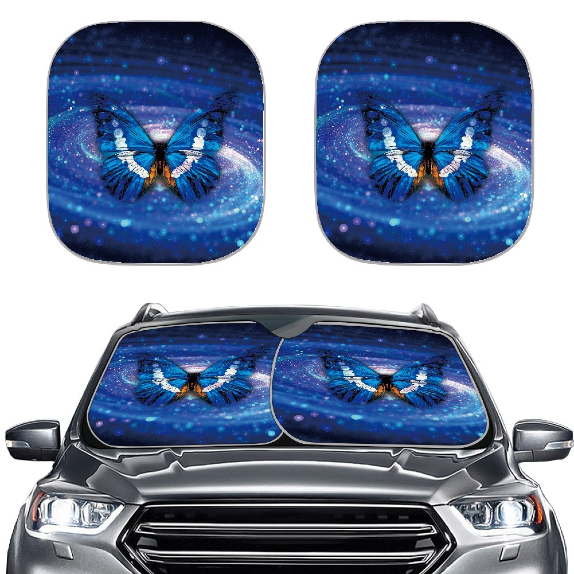 HOTYD Starry Sky and Butterfly Car Windshield Sunshade Durable Car Front Window Block Foldable 2