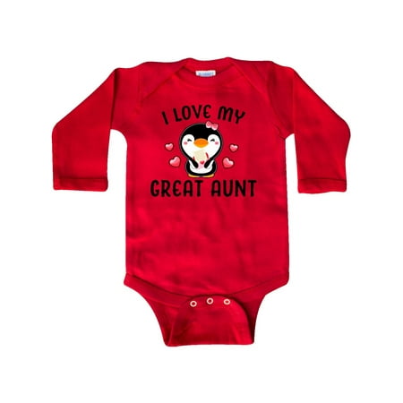 

Inktastic I Love My Great Aunt with Cute Penguin and Hearts Gift Baby Girl Long Sleeve Bodysuit