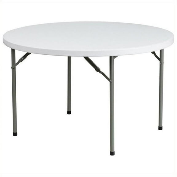 Bowery Hill 48 Inch Round Granite Folding Table in White