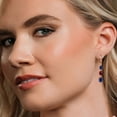 thumbnail image 4 of Gem Stone King 18K Rose Gold Plated Silver Blue Created Sapphire 3 Stone Dangle Earrings for Women (6.20 Cttw, Gemstone September Birthstone, Oval 8X6MM, 7X5MM and 6X4MM), 4 of 6