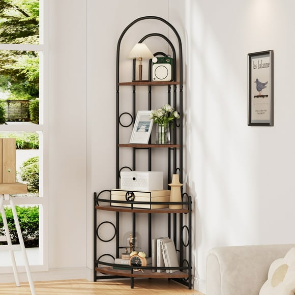 M optimized Corner Storage Shelves, 4-Tier Fan-Shaped Bookshelf, 59.49"H Corner 4 Tier Ladder Shelf, Storage Shelves for Living Room, Office, Kitchen
