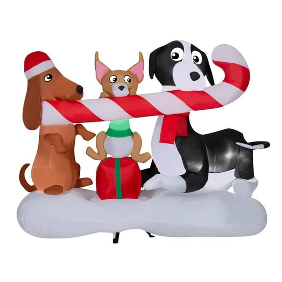 Holiday Living Dogs Sharing a Big Candy Cane Holiday Scene Inflatable 6FT-Wide