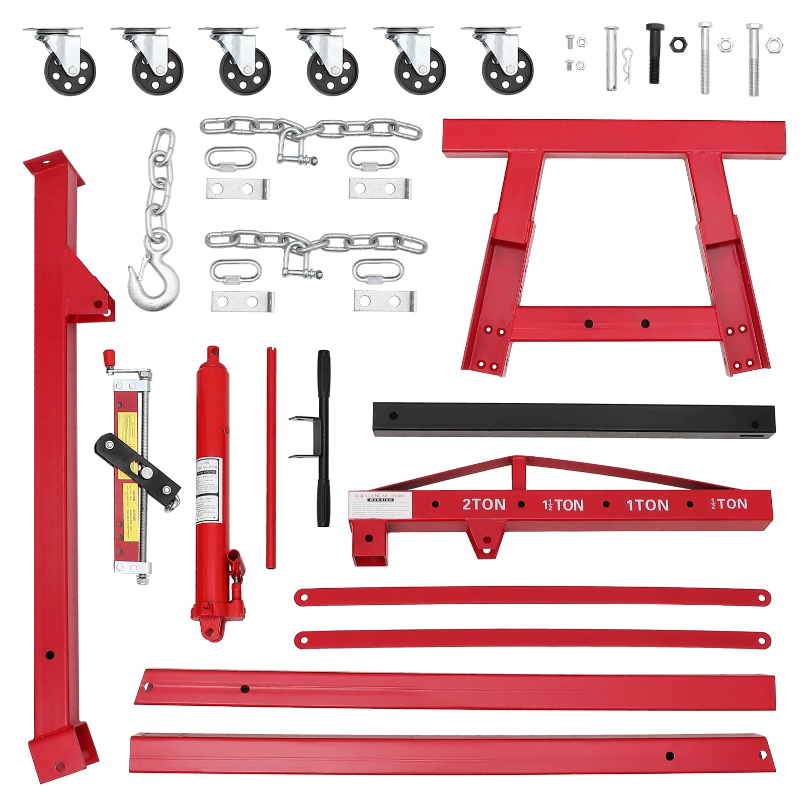 Towallmark Folding Engine Hoist, Cherry Picker with Lever and 6 Casters,Heavy Duty Hydraulic Shop Crane, 2 Ton Max, Red