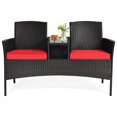thumbnail image 6 of Gymax Patented Rattan Wicker Patio Conversation Set w/ Loveseat Table Red Cushion, 6 of 10
