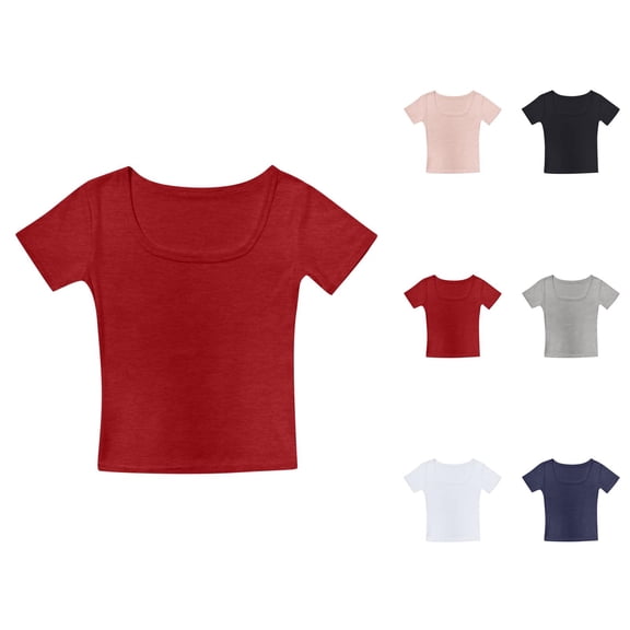 Short Sleeve T-Shirts for Girls Summer Crop Tops Square Neck Slim Fit Basic Tee Trendy Tween Girls Trendy Clothes for Hot Weather