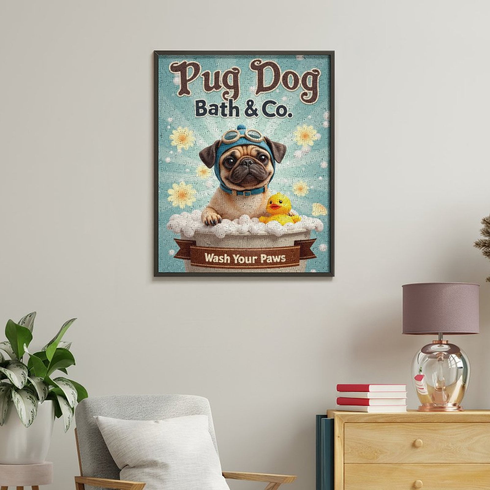 Paint By Numbers Kit for Adults Beginner - DIY Adorable Pug Bath Bubbles Fun Canvas Painting Kits for Adults, Frameless Paint By Number for Adults for Home Wall Decor 16x20 Inch
