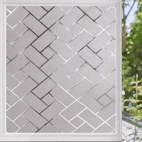 ROSEXIXI Window Privacy Film 23.6" x 78.7" Static Cling Glass Film Diagonal Grid Opaque Frosted Decorative Sticker for Bathroom Bedroom Home Office and Front Door