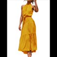 thumbnail image 1 of Vestido Bohemio de Verano para Mujer, Sin Mangas, con Estampado de Lunares, Cuello Halter, Volantes, Dobladillo y Cinturón Amarillo XL, 1 of 10