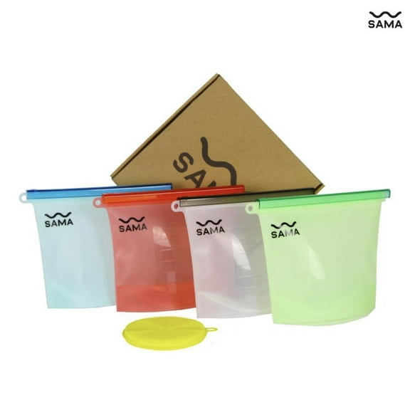 4 TOTAL Medium SET-Silicone Food Storage Bags Leakproof Reusable Bags with Stand
