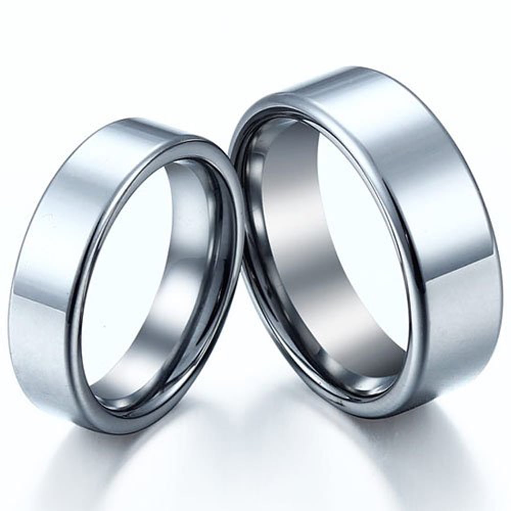 His & Her's 8MM/6MM Polished Shiny Domed with Brush Center Tungsten Carbide Wedding Band Ring Set
