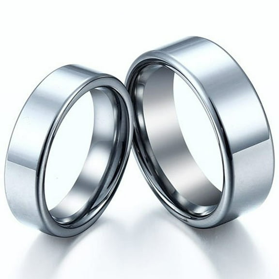 His & Her's 8MM/6MM Flat Shiny Tungsten Carbide Wedding Band Ring Set