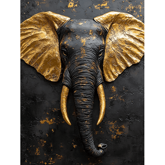 Black and Gold Elephant Head Canvas Wall Art, Perfect for Living Room, Bedroom, Office, Dining Room, and Hallway Decoration.