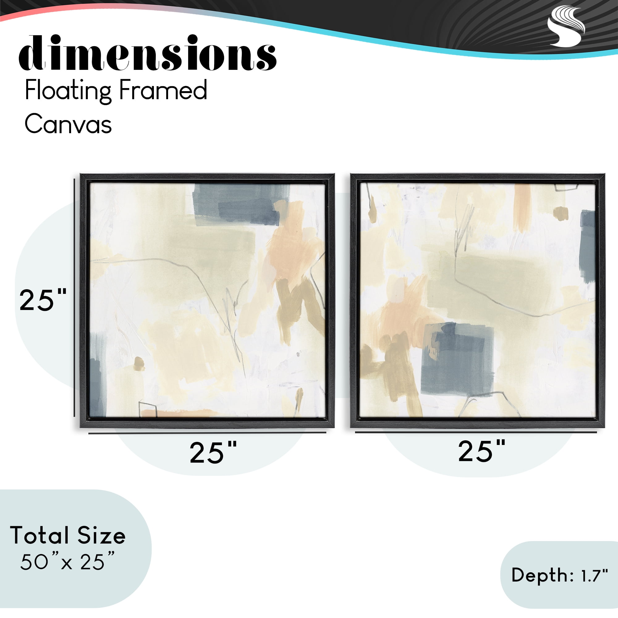 Stupell Industries Muted Plaster Line 2 Piece Black Framed Floater Canvas Set, design by June Erica Vess