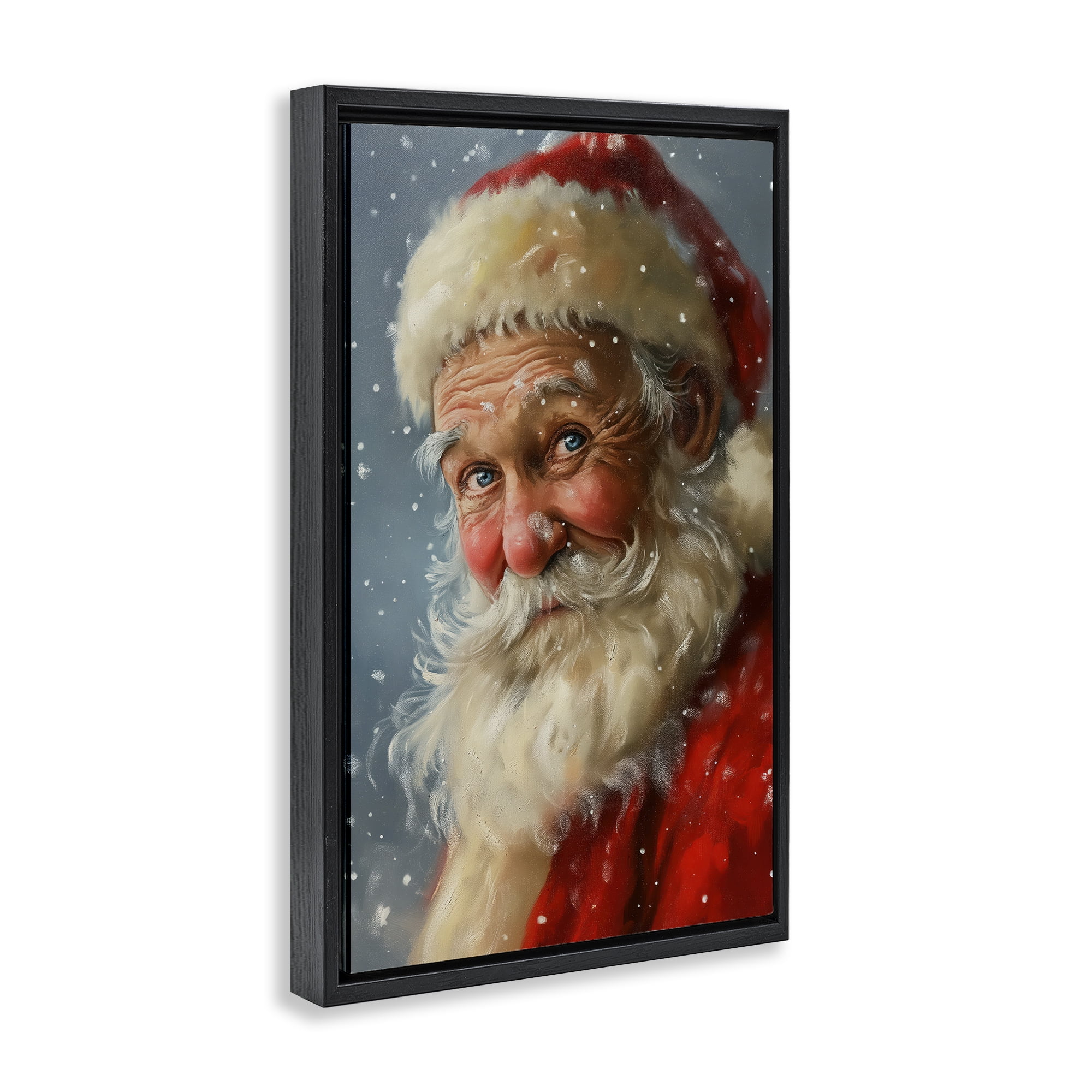 Stupell Industries Rosy Santa Portrait Holiday Painting Black Floater Framed Art Print Wall Art, 21 x 31