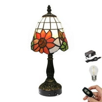 Kiven Cordless Table Lamp,1-Light Dimmable Bedside Lamps for Nightstand with Glass Lampshade, Cordless Tiffany Lamp for Reading Home Decor Bedside TD0794