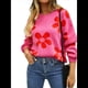 thumbnail image 3 of Suéter de Mujer de Otoño, Larga, Cuello Redondo, Jersey de Punto de Gran Tamaño, Tops Casuales con Estampados. Rosa Roja XL, 3 of 10