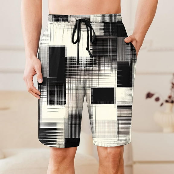 VgaVtl Mens Shorts Elastic Waist Shorts for Men Plus Size Regular Plaid Casual Vacation Drawstring Shorts,Gray XL