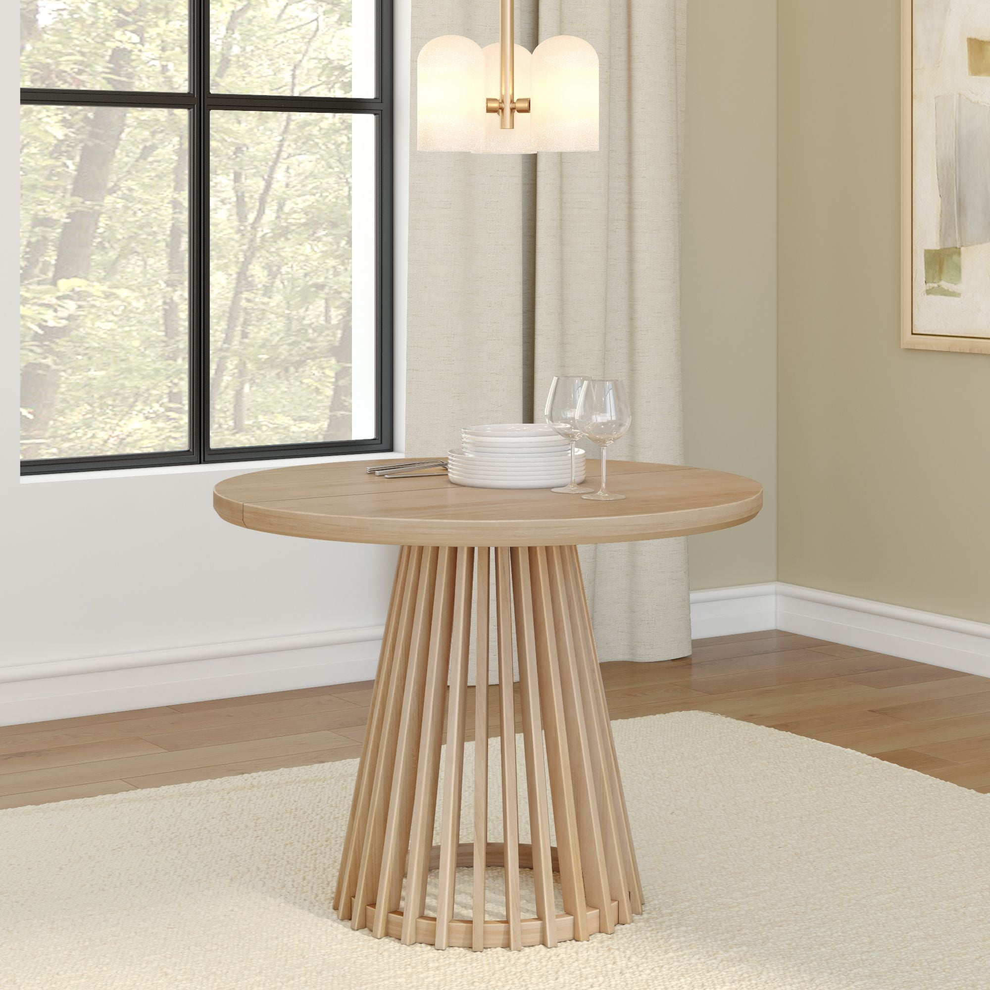Plank+Beam 38" Lido Round Dining Table, Solid Wood Minimalist Kitchen Table for 4, Blonde