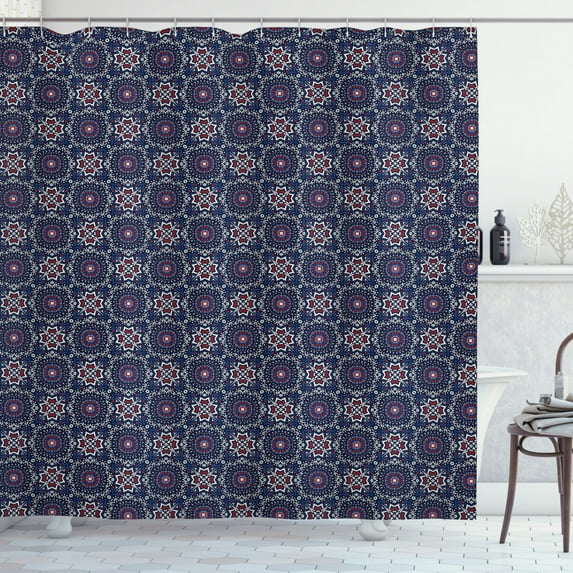 Ambesonne Boho Shower Curtain, Mediterranean Motifs, 69"Wx70"L, Indigo Multicolor