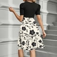 thumbnail image 4 of Mlqidk Casual Dresses for Women Puff Sleeve Boho Church Dresses Floral Print Empire Waist Church Patchwork Ruffle Hem A Line Dress Formal Teacher Clothes Khaki 2XL, 4 of 6