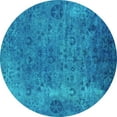 thumbnail image 1 of Ahgly Company Indoor Round Oriental Turquoise Blue Industrial Area Rugs, 7' Round, 1 of 4