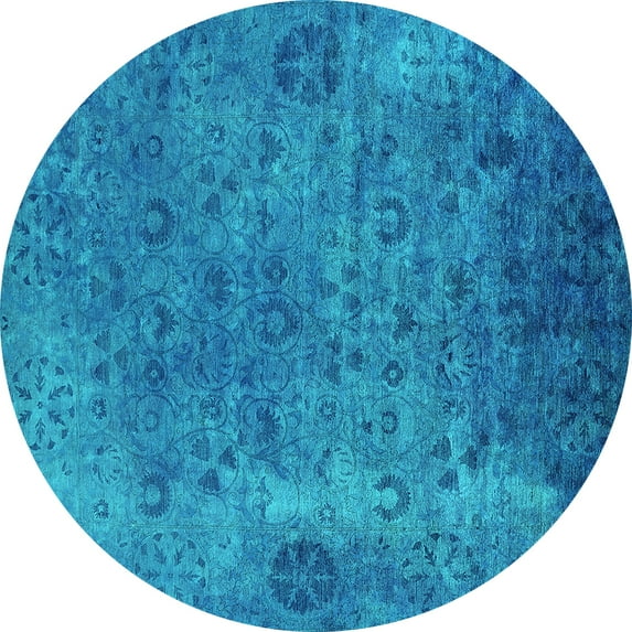 Ahgly Company Indoor Round Oriental Turquoise Blue Industrial Area Rugs, 7' Round