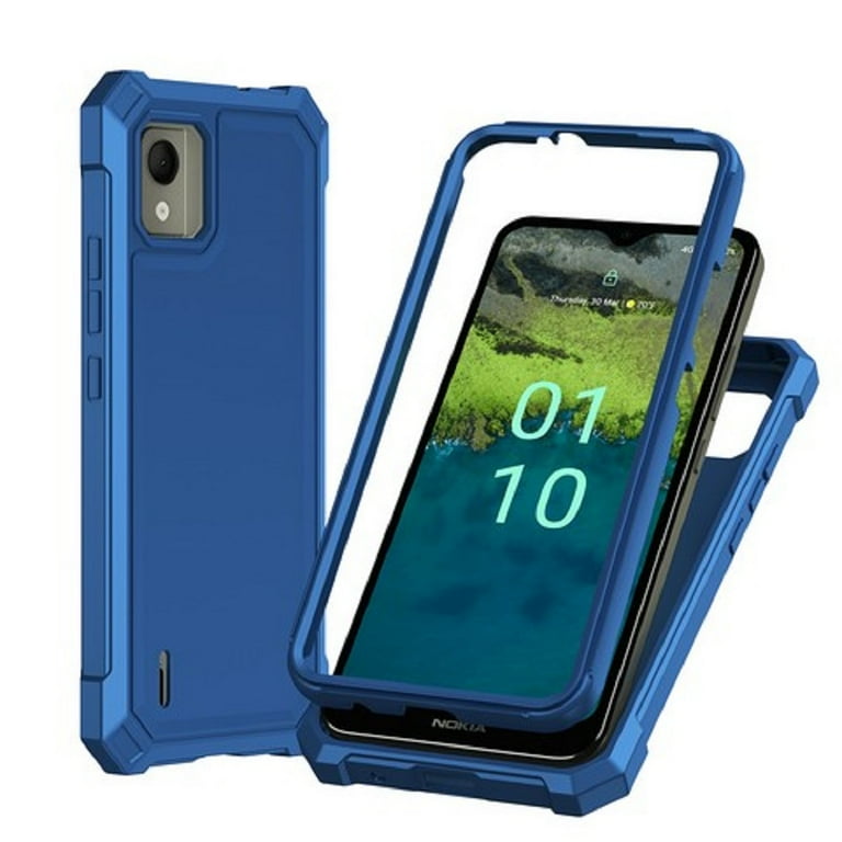Phone Case for Nokia C110 Straight Talk TracFone Consumer Cellular Full Body TPU Cover Case Tempered Glass Blue