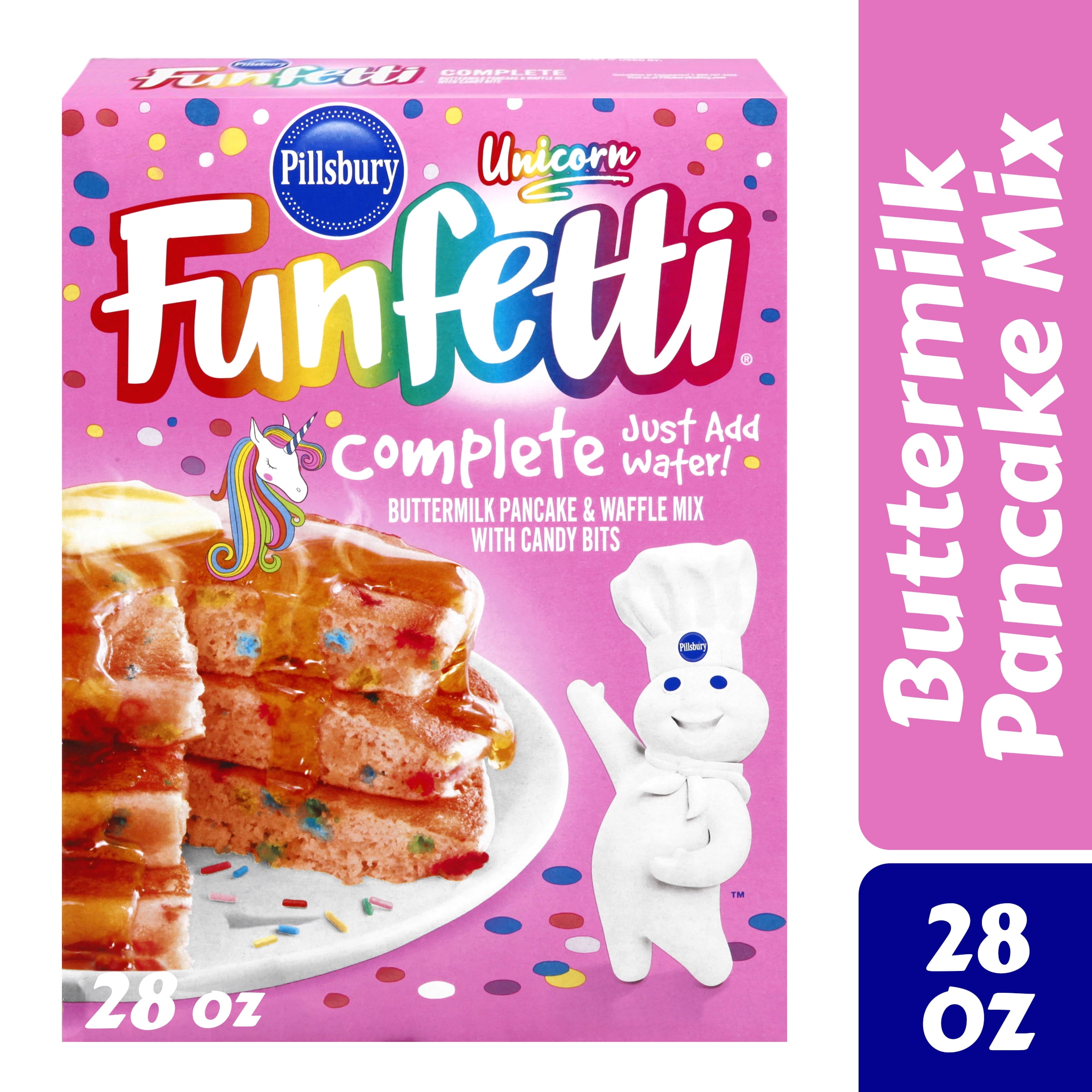Pillsbury Funfetti Unicorn Complete Buttermilk Pancake and Waffle Mix, 28 oz Box