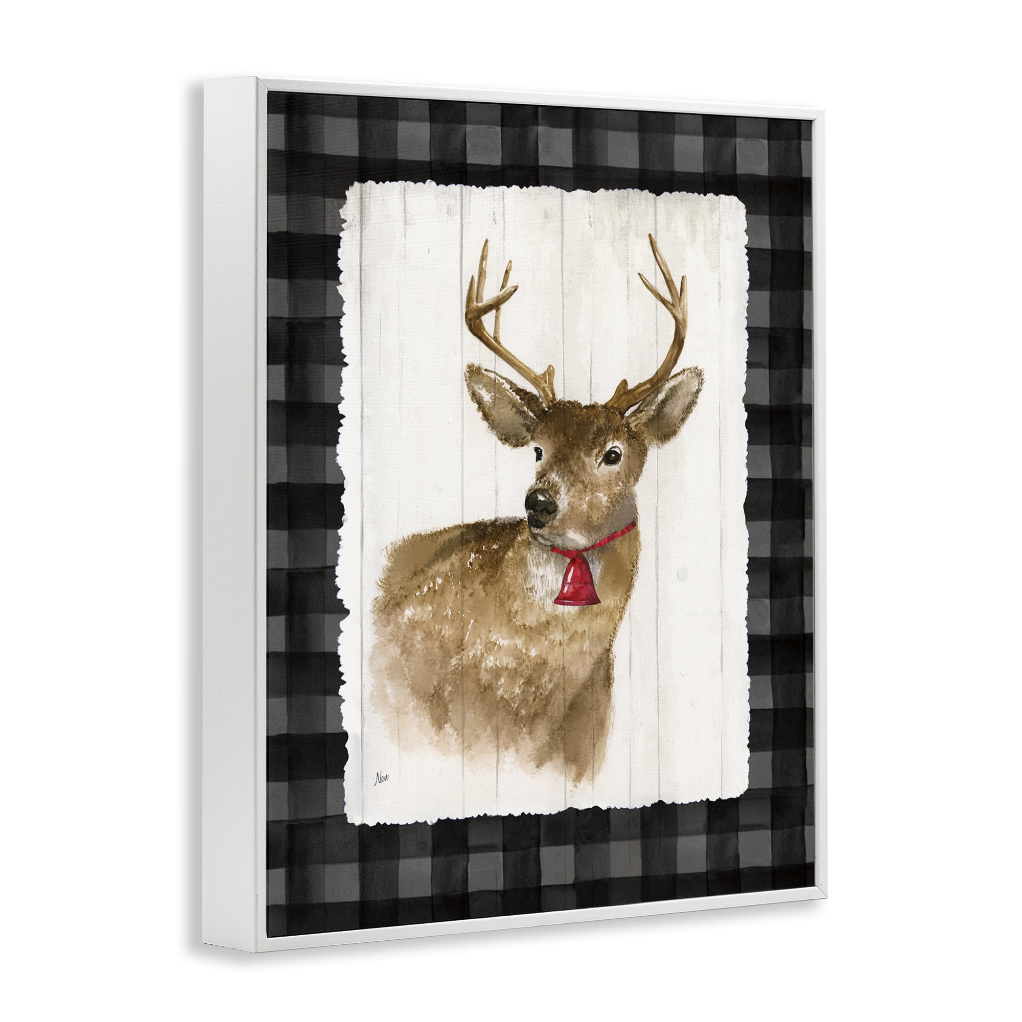 Stupell Industries Deer with Red Bell Animals & Insects Painting White Framed Art Prints Wall Art, 16 x 20