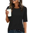 thumbnail image 2 of Womens Half Sleeve Tops Crewneck Shirts Basic Fit Tee Trendy 2026 Spring Summer Business Casual T-Shirts Black M, 2 of 4