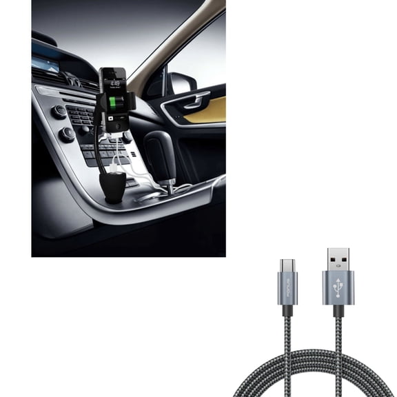 Car Mount Charger Socket Holder USB Port w Durable 10ft Long Type-C USB Cable J6L Compatible With Motorola Moto Z Force Droid X4 G7 Power Play G6 - Nokia 8, 7.1, 3.1 Plus - OnePlus 5T, 6T, 6