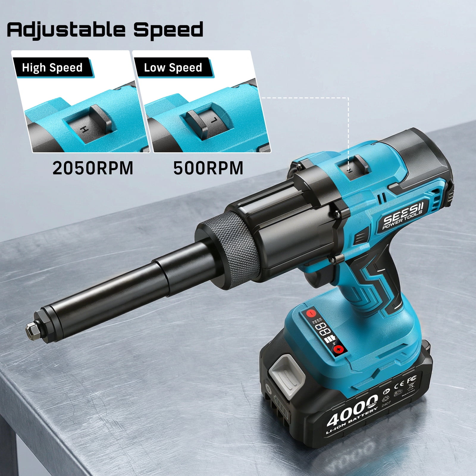 Seesii 3-in-1 Cordless Electric Rivet/Drill /Nut Gun Tool for Nutsert, Rivets ,4000mah Battery Powered Pop Rivet/Nut Gun, Auto/Manual Rivet