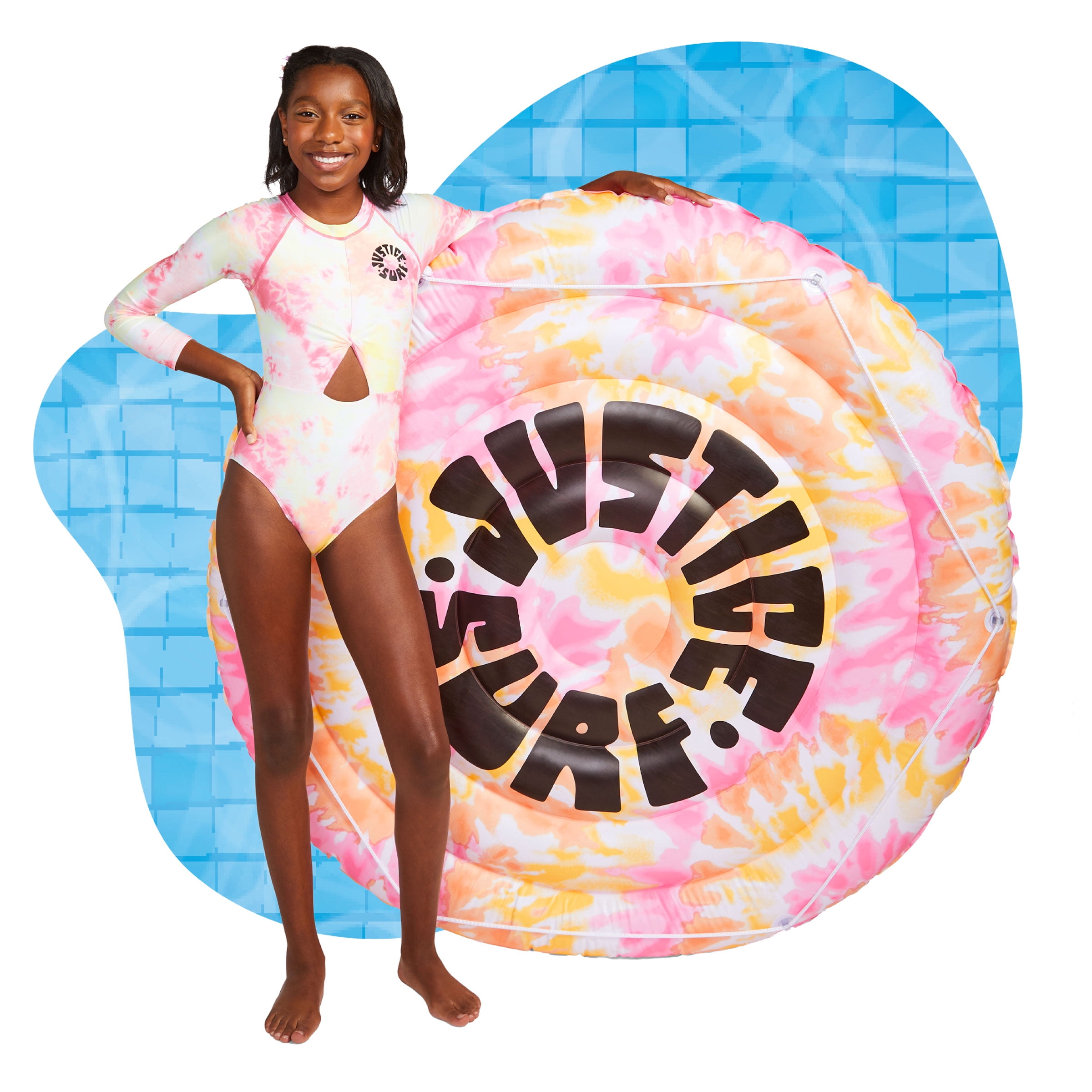 Justice 5ft Floating Island Pool Float, Pink, for Kids 6+, for Adults