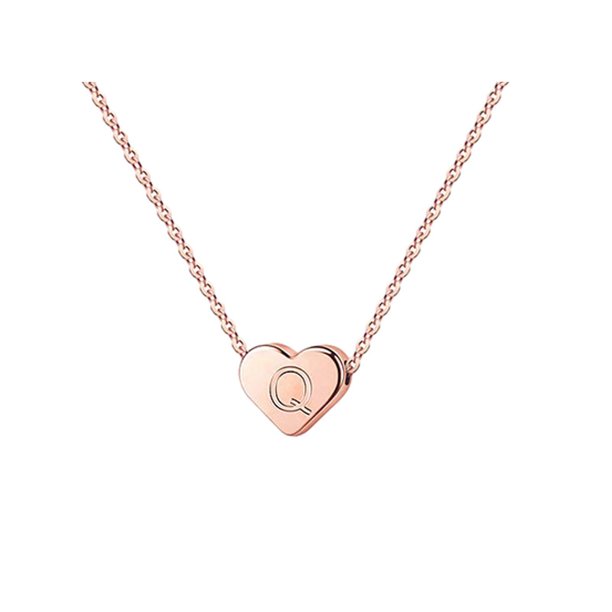 26 Initial Heart Shape Alphabet Collar para Mujeres Collares de Acero Inoxidable para Mujeres A Z 26 Alphabet Initial Collares de Oro Rosa para Mujeres Niñas