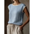 thumbnail image 5 of Women'S Crew Neck Casual Cap Sleeve Tops Lace Patchwork Basic Summer Loose Fit Blouse M, 5 of 7