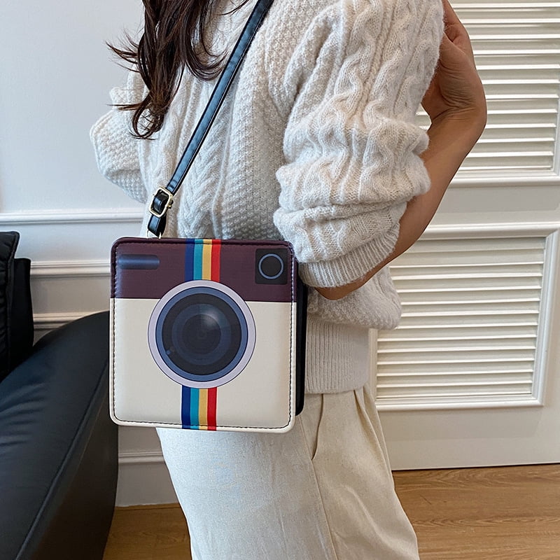 2025 New Fall Trendy Camera Bag for Women, Stylish Niche Color-Block PU Crossbody Bag - Small Vertical Square Shoulder Bag with Zipper Closure for Daily Matching (Black)