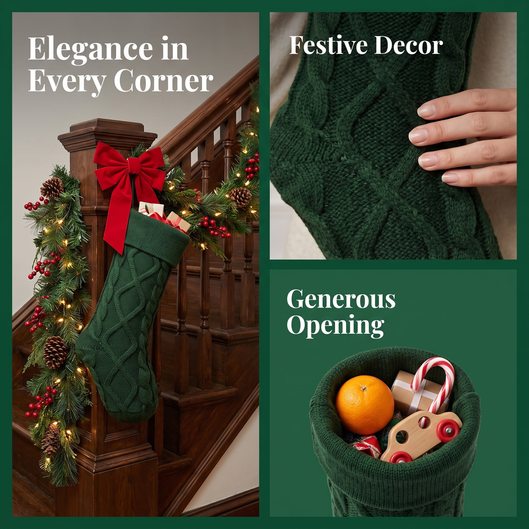 Unique Bargains Luxurious Velvet Bowknot Christmas Stocking Green 18"