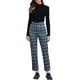 thumbnail image 2 of Pantalones de trabajo de cuadros recortados para mujer INSPIRE CHIC, con botones, estilo casual, talla XL, azul marino, 2 of 6