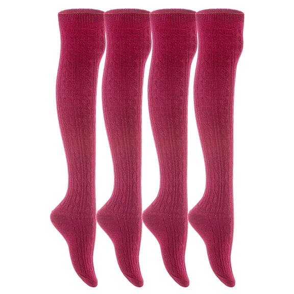 Lian LifeStyle Women's 4 Pairs Adorable, Fashionable, and Ultra-Soft Thigh High Natural Cotton Socks LW1024 Size 6-9 Wine