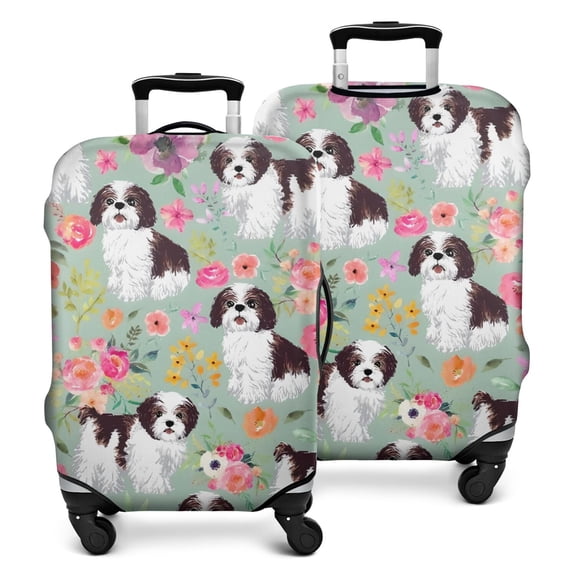 Shih Tzu Dog and Flower Floral Luggage Cover Fashion Suitcase Cover Baggage Covers Fit 25-28 Inch Luggage (Go Travel)